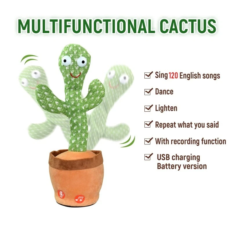 Juguete de cactus, RECARGABLE, imita, graba, repite, canta, baila, 120 canciones. USB Foto 3 de 4