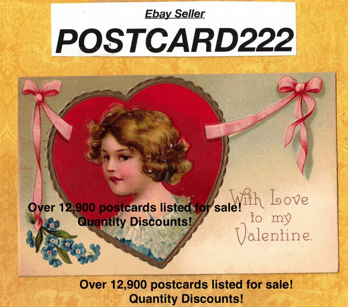 X Holiday postcard Valentine with love to my 1911 RED HEART #844