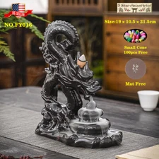 Ceramic Backflow Incense Burner Dragon Mountain Waterfall 060 & 60pcs Cones Gift