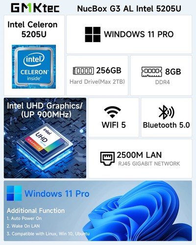 Mini PC Intel Celeron 5205U Windows 11 Pro 8GB RAM 256GB ROM Dual HDMI Desktop - 第 8/11 張圖片
