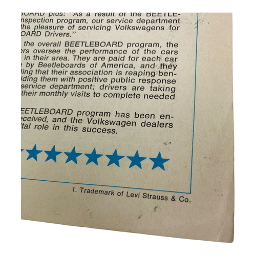1973 Beetleboard Bulletin Advertisement for Volkswagon + Levi's. VW *RARE* - Picture 8 of 10