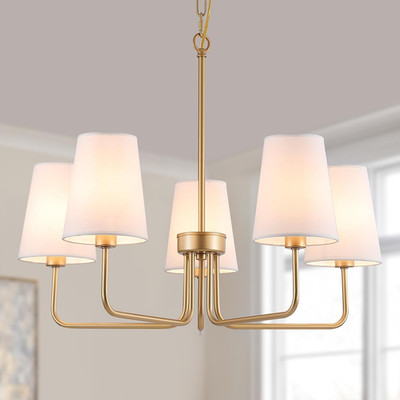 Farmhouse Chandelier, 5-Lights Visual Comfort Gold Light, Muted Gold with White
