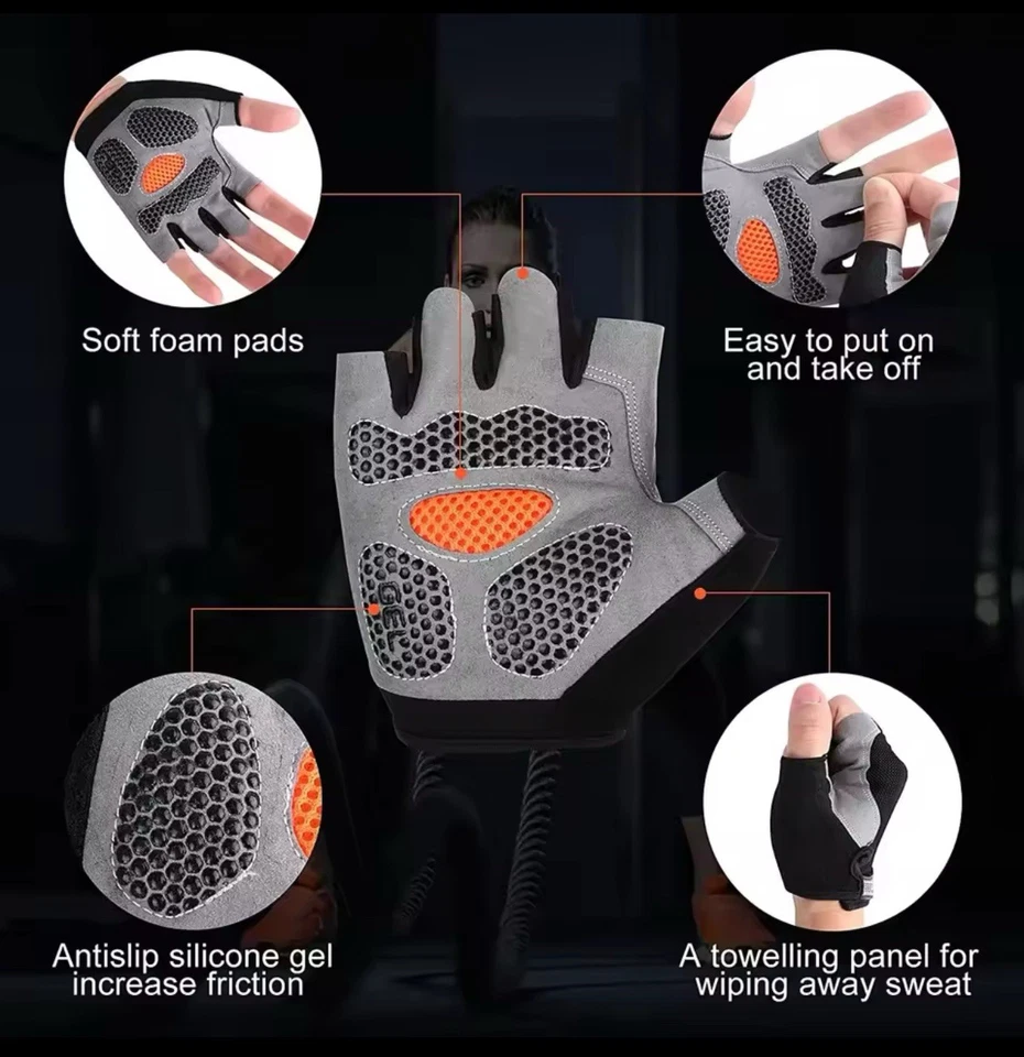 Guantes de Gimnasio Mujeres Hombres Levantamiento de Pesas Antideslizantes Transpirables Naranja Foto 2 de 4