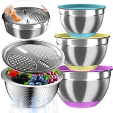Nicdiet Mixing Bowls with Airtight Lids, Stainless Steel 6 quarts, Mutilcolor 
