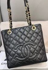 Chanel PST Chain Shoulder Bag Black Gold Used Women Classic Diamond Designer