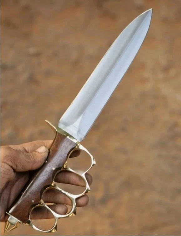 Cuchillo daga de caza de hoja fija de acero D2 hecho a mano personalizado para acampar supervivencia con Foto 4 de 4