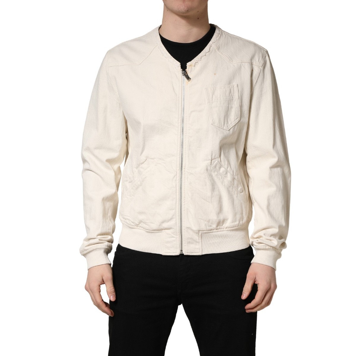 DOLCE & GABBANA Jacket Off White Cotton FullZip Denim Blouson IT50