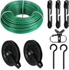 Outdoor Clothesline Kit 150ft Green PVC Coated Galvanized Clothes Line Pulley