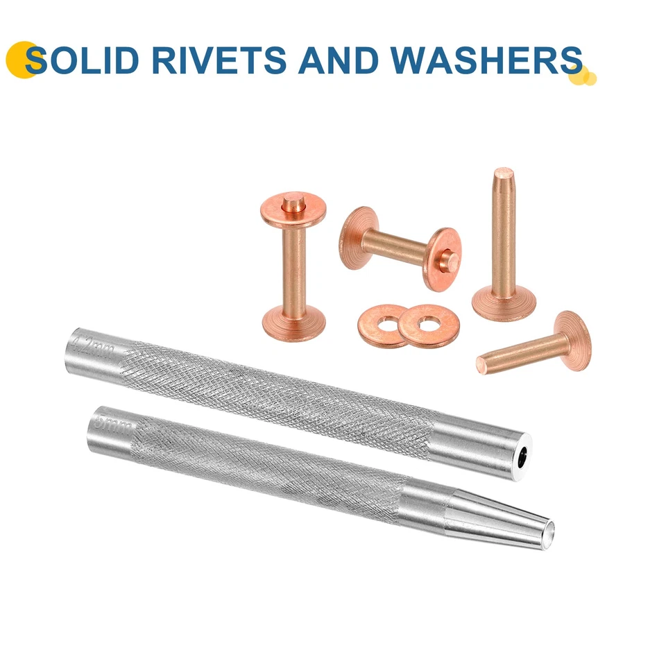 Juego de 20 remaches y rebabas de cobre de 9x3,3x14 mm y 9x3,3x19 mm sujetador de cuero, cobre Foto 3 de 4