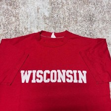 Vintage 1990s Wisconsin Spell Out Single Stitch T-Shirt Size M Red Made in USA P