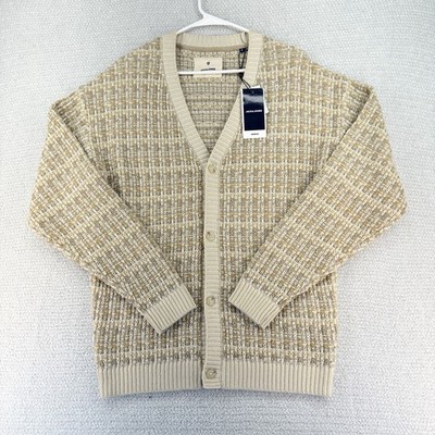 Jack & Jones Premium Parker Knit Cardigan Mens Small Tan Long Sleeve Preppy