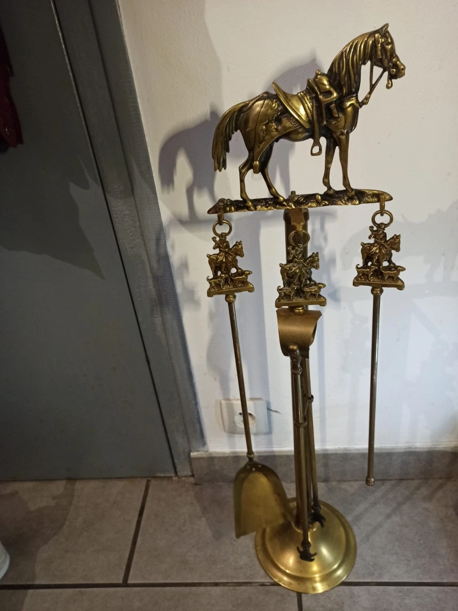 Ancien Serviteur De Cheminée Art Nouveau Complet Bronze Et Laiton