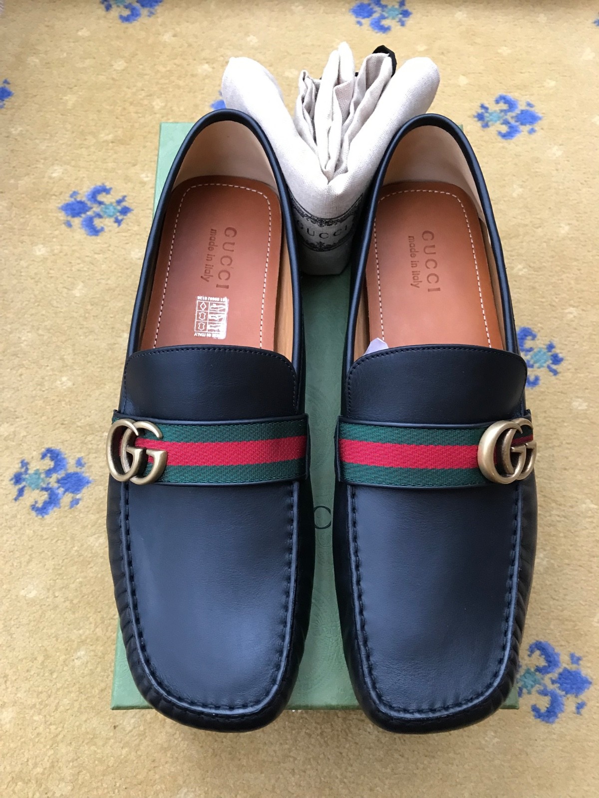 Gucci Noel Web Green Red Leather Loafers Mens UK 13 US 14 EU 47 New-image