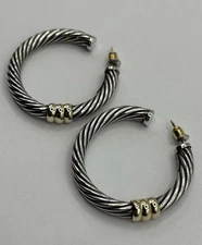 DAVID YURMAN Two-tone Twisted Cable Hoop Earrings 14K Gold, Sterling Silver 38mm