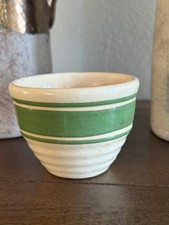 Hull Beehive Yellowware Green Striped Custard Cup