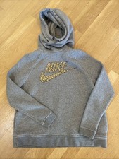 Nike Hoodie Women's Large Grey Rally Funnel Metallic Gold Sweatshirt Pockets