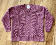 Cie Internationale Express Vintage Rose Pink Handknit Chunky V-Neck Sweater M
