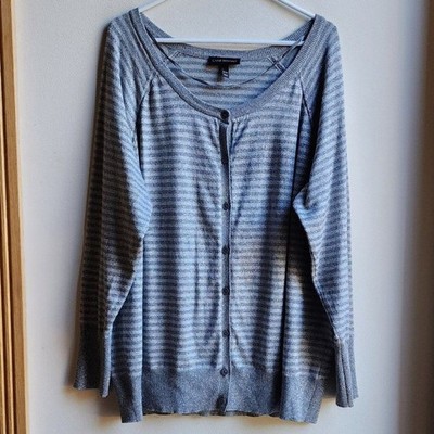 Lane Bryant Silver/Gray Striped Scoop Neck Button Down Cardigan Size 22/24