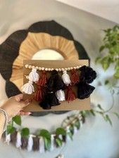 Bohemian Yarn Tassel Garland w/Wood Beads,1 1/2 Meter 10 TassWall Hanging Banner