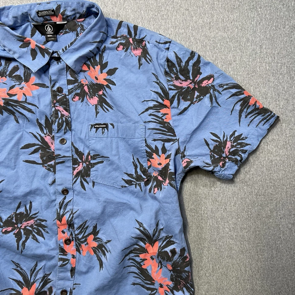 Volcom Mens Shirt Blue Tropical Button Down Surf Skate Beach Large - Image 2 of 4