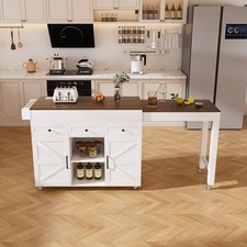 74.8" Rolling Kitchen Island Cart Storage Cabinet with Extendable Dining Table