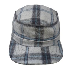 Stormy Kromer Gray Plaid Army Cap 7 1/8 Wool Made in USA Hat Blue Black Fitted
