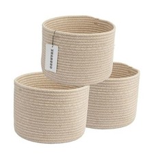 Woven Cotton Storage Baskets - 3-Pack Round Bins 10x10x7'' for Oatmeal