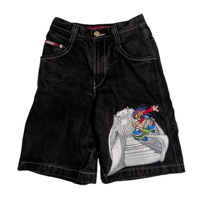 Vintage JNCO Flamehead Shorts Boys Youth Size 10 Denim Jean Jorts Skater Y2K