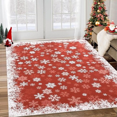 Schneeflocken Weihnachtsteppich Waschbar Rutschfest Für Wohnzimmer,Schlafzimmer
