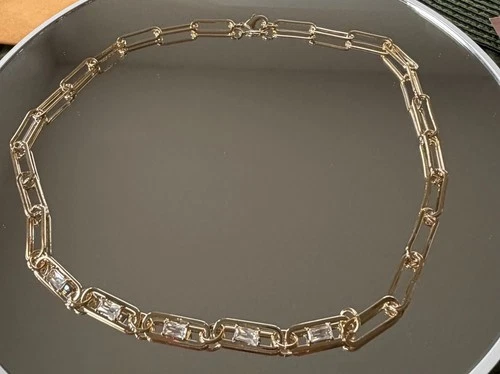 HSN Colleen Lopez CZ Gold Plated Brass Paper  Clip Necklace NWOT - product listing photo