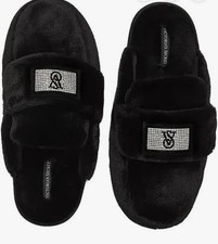 Zapatillas Victoria's Secret de felpa punta cerrada Bling VS correa negras nuevas sin etiquetas talla S