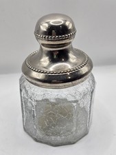 Vtg Croscill Saxony Silver Tone and Crackle Glass Jar Cotton Swab/Ball Storage
