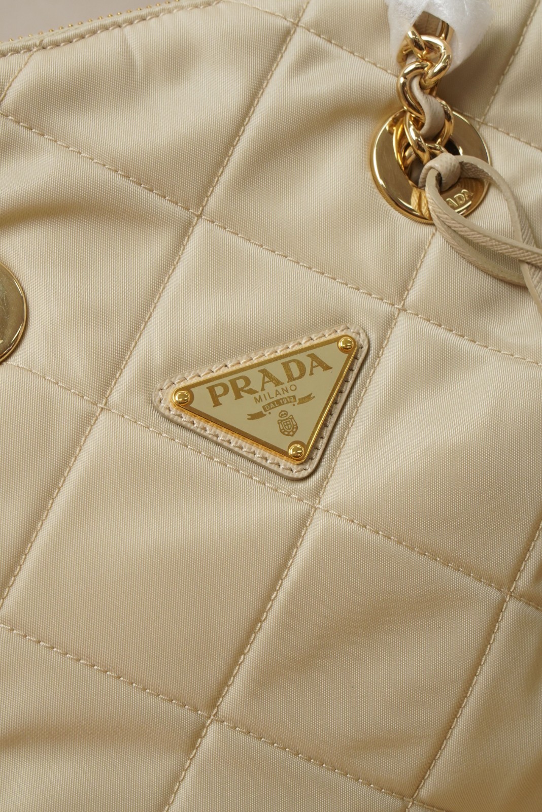 Prada 1978 Shoulder Bag Small Beige Gold Nylon/Dustbag/Leather Tag thumbnail 13