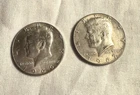 Set of 2 1966 & 1967 Kennedy Half Dollar, 40% Silver Circulated