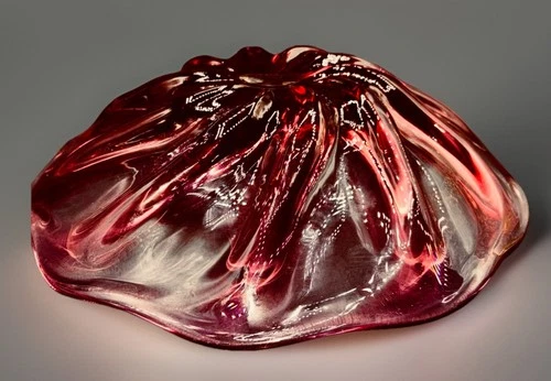 Vintage Large Heavy Bowl Pink Glass Art 13” Murano Sticker Swirl Optic Lovely