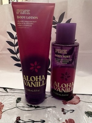 PINK Aloha Vanilla Lotion 8oz & Mist 8.4oz Island Dragonfruit Beach Blossoms Set