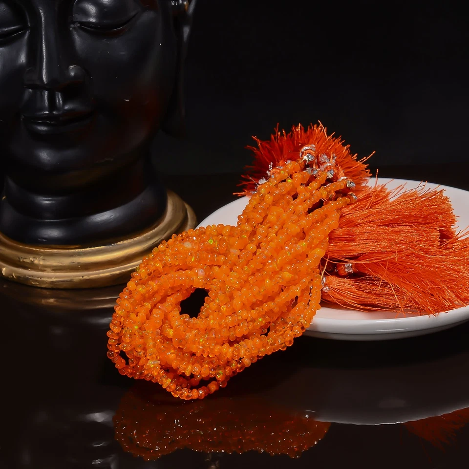 Orange Ethiopian Opal Gemstone Tumbled Smooth Beads 3X2 6X3 mm Strand 8" UGB-952 - Image 2 of 4