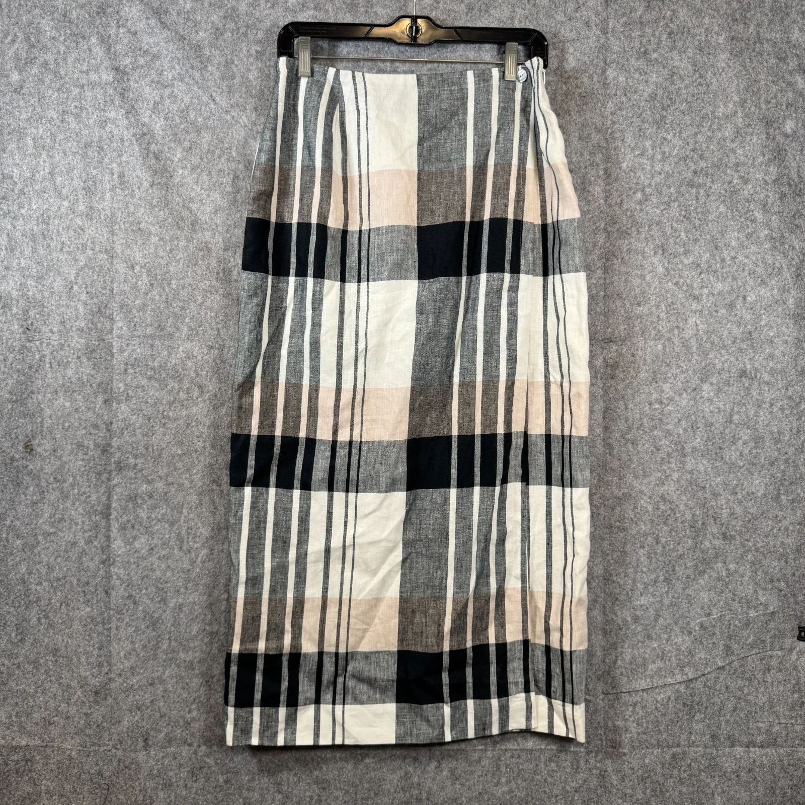 Vtg Plaid Linen Wrap Skirt Womens Size 8 Maxi Old Money Classy Twee Trad Wife