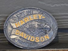 Vintage 1980s Harley-Davidson Eagle Belt Buckle by Holoubek | Pewter Made in USA