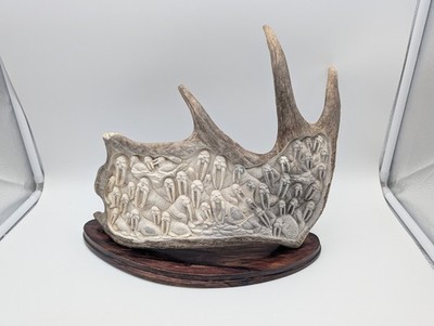 Vintage Moose Antler Carving Walrus Sculpture 15''