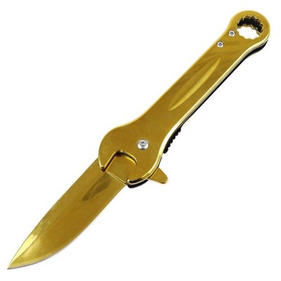 Defender-Xtreme 7.5'''' Wrench Tool Tactical Spring Assisted Folding Knife Gold