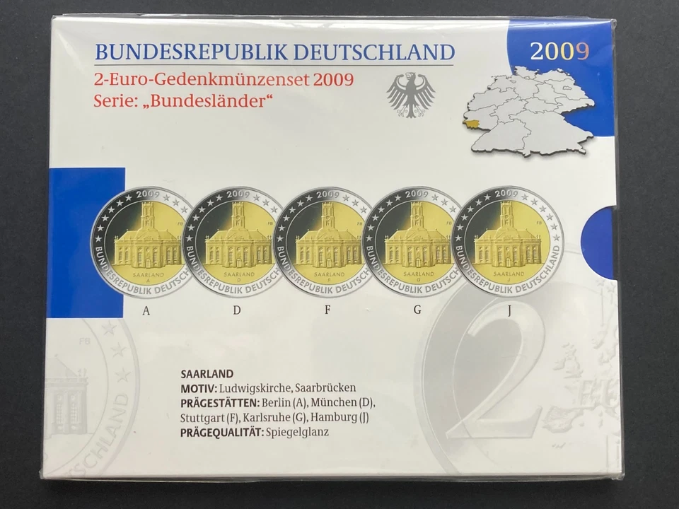 S3-132)) BRD 2 Euro Set 2009 PP, Bundesländer, Saarland, versiegelt - Bild 1 von 1
