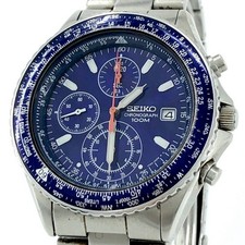 SEIKO 7T92 0CF0 Flightmaster Pilot Chronograph Quartz Indial Date Blue