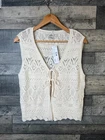 Urban Outfitters Waistcoat Vest Cardigan Size Xl Ivory Ecru Crochet Tie Boho