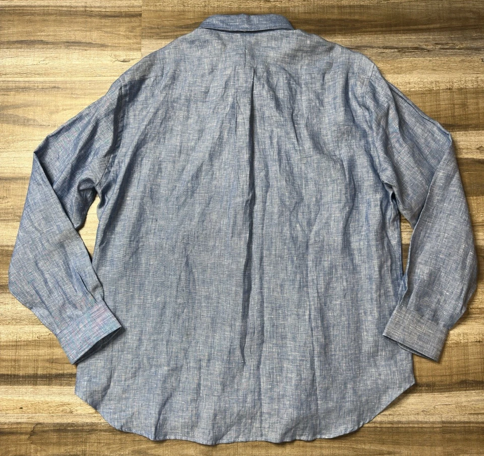Gitman Bros Vintage Linen Shirt Mens 2XL Blue Long Sleeve Button Down NEW - Image 4 of 4