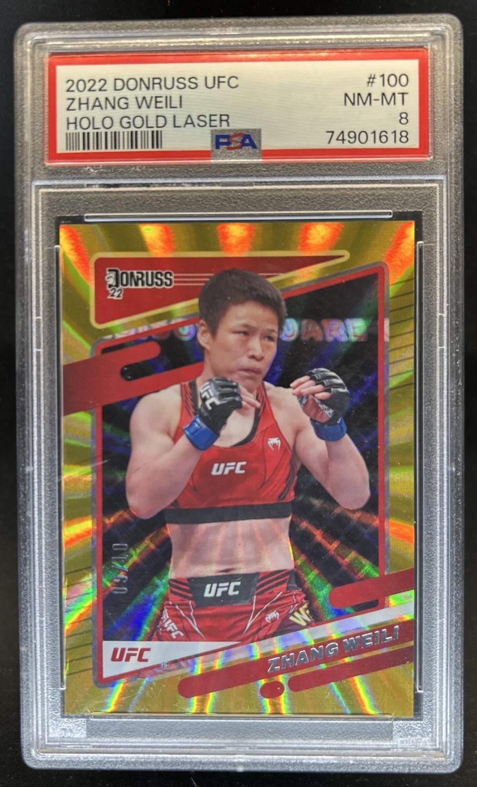 2022 Panini Donruss UFC Zhang Weili Holo Gold Laser #/10 PSA 8