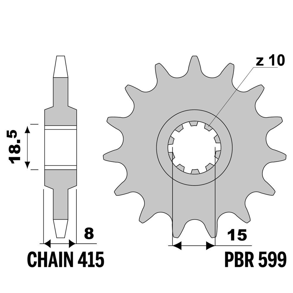 Pignon avant PBR pas 415 13 dents pour réparer la chaîne de votre Aprilia RX
