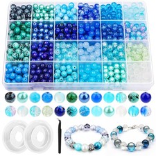 PAXCOO 720pcs Glass Beads for Jewelry Making 8mm, 24 Colors Bead Small, Blue