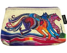 Laurel Burch Horse Cosmetic Bag Multicolor Zipper Makeup Pouch Canvas