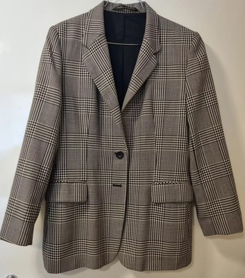 Vintage Marks & Spencer Reine Schurwolle Glen Plaid Blazer Jacke Größe 18